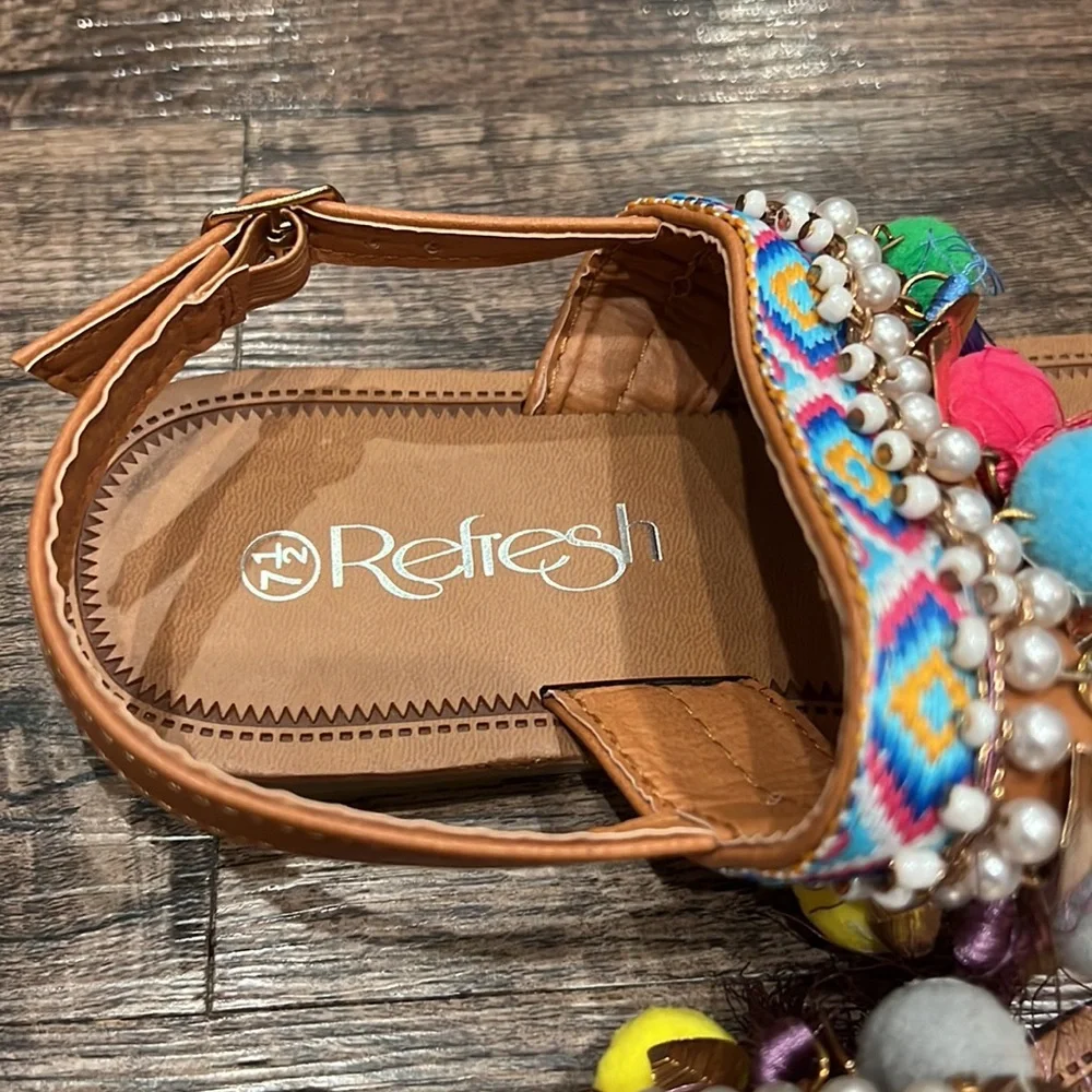 NIB! Refresh pom pom tassel embellished sandals - Picture 4 of 5